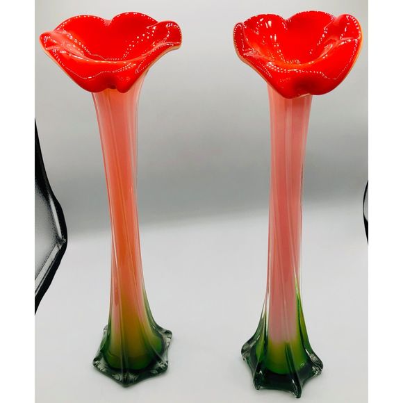 Vintage Murano Style Calla Lily Jack on the pulpit Vase art glass flower 15